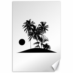 Tropical Scene Island Sunset Illustration Canvas 12  x 18  