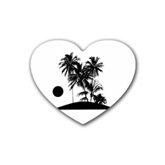 Tropical Scene Island Sunset Illustration Rubber Coaster (heart)  by dflcprints