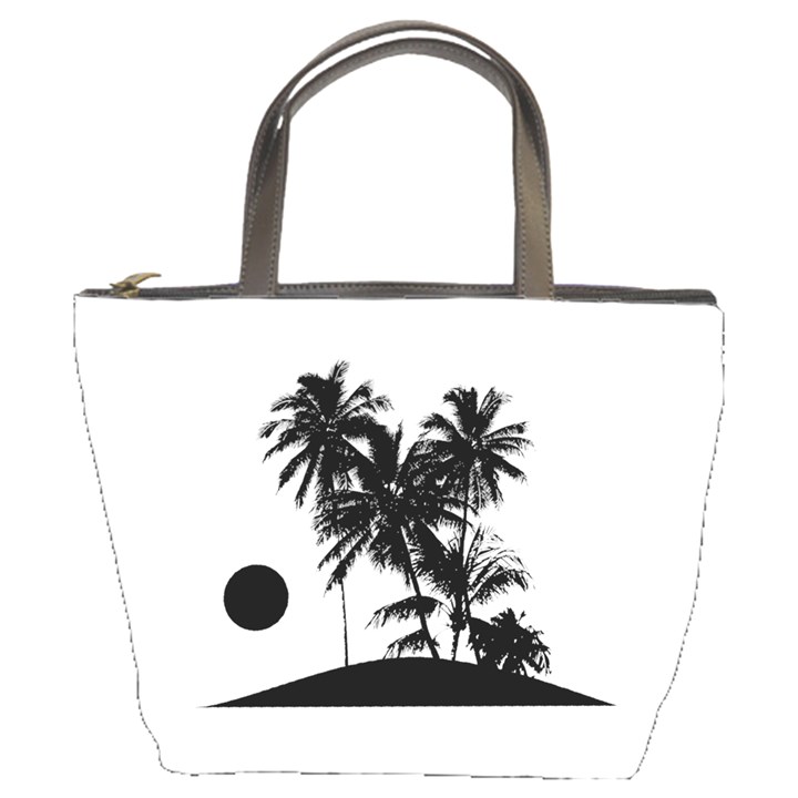 Tropical Scene Island Sunset Illustration Bucket Bags