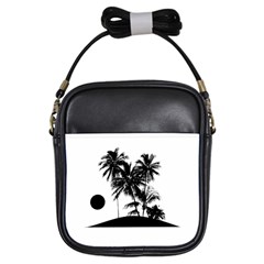 Tropical Scene Island Sunset Illustration Girls Sling Bags by dflcprints