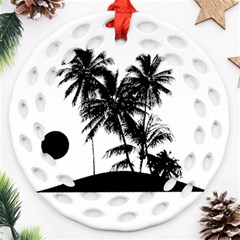 Tropical Scene Island Sunset Illustration Ornament (round Filigree)  by dflcprints