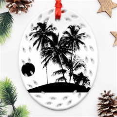 Tropical Scene Island Sunset Illustration Ornament (Oval Filigree) 