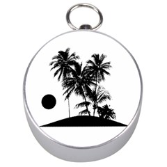 Tropical Scene Island Sunset Illustration Silver Compasses