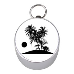 Tropical Scene Island Sunset Illustration Mini Silver Compasses by dflcprints