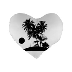 Tropical Scene Island Sunset Illustration Standard 16  Premium Flano Heart Shape Cushions