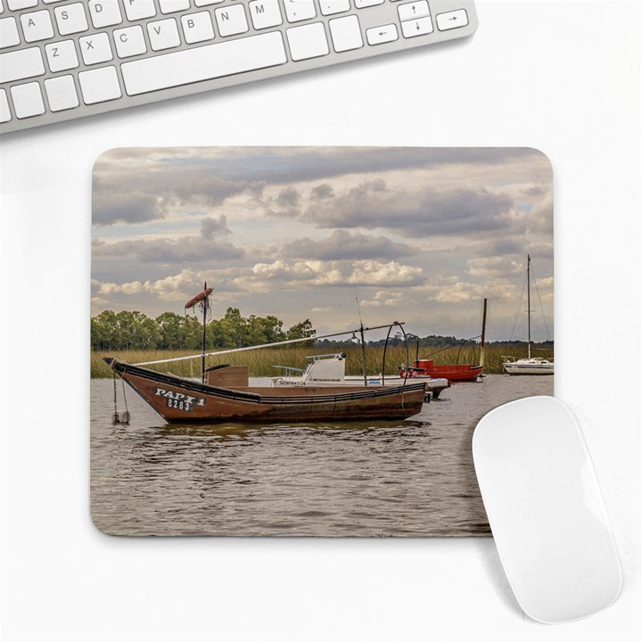 Fishing And Sailboats At Santa Lucia River In Montevideo Large Mousepads