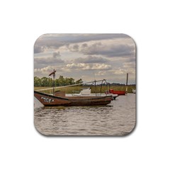 Fishing And Sailboats At Santa Lucia River In Montevideo Rubber Coaster (square)  by dflcprints