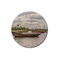 Fishing And Sailboats At Santa Lucia River In Montevideo Rubber Coaster (round)  by dflcprints