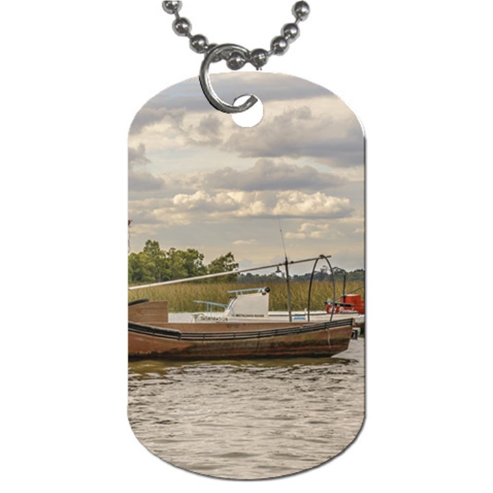 Fishing And Sailboats At Santa Lucia River In Montevideo Dog Tag (Two Sides)