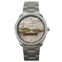 Fishing And Sailboats At Santa Lucia River In Montevideo Sport Metal Watches by dflcprints