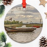 Fishing And Sailboats At Santa Lucia River In Montevideo Round Ornament (Two Sides)  Back