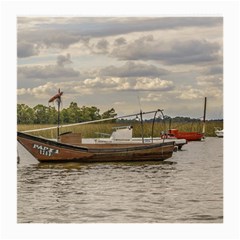 Fishing And Sailboats At Santa Lucia River In Montevideo Medium Glasses Cloth (2-side) by dflcprints