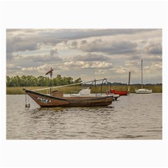 Fishing And Sailboats At Santa Lucia River In Montevideo Large Glasses Cloth by dflcprints