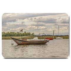 Fishing And Sailboats At Santa Lucia River In Montevideo Large Doormat  by dflcprints