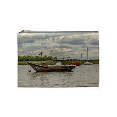 Fishing And Sailboats At Santa Lucia River In Montevideo Cosmetic Bag (medium)  by dflcprints