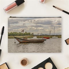 Fishing And Sailboats At Santa Lucia River In Montevideo Cosmetic Bag (large)  by dflcprints