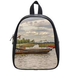 Fishing And Sailboats At Santa Lucia River In Montevideo School Bags (small)  by dflcprints