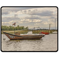 Fishing And Sailboats At Santa Lucia River In Montevideo Fleece Blanket (medium)  by dflcprints