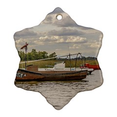 Fishing And Sailboats At Santa Lucia River In Montevideo Ornament (snowflake)  by dflcprints