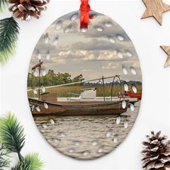 Fishing And Sailboats At Santa Lucia River In Montevideo Ornament (oval Filigree)  by dflcprints