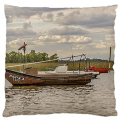 Fishing And Sailboats At Santa Lucia River In Montevideo Large Cushion Cases (one Side)  by dflcprints