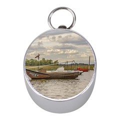 Fishing And Sailboats At Santa Lucia River In Montevideo Mini Silver Compasses by dflcprints