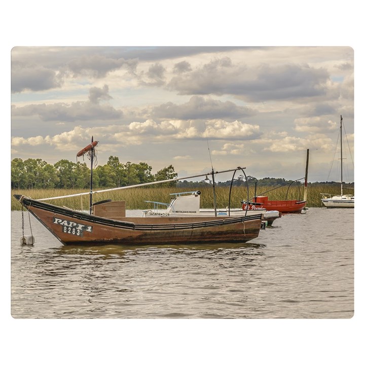 Fishing And Sailboats At Santa Lucia River In Montevideo Double Sided Flano Blanket (Medium) 