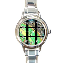 Black Window With Colorful Tiles Round Italian Charm Watches by digitaldivadesigns