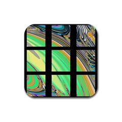 Black Window With Colorful Tiles Rubber Coaster (square)  by digitaldivadesigns