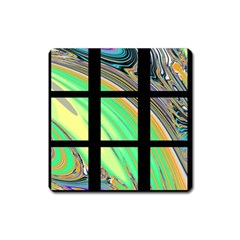 Black Window With Colorful Tiles Square Magnet by digitaldivadesigns