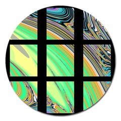 Black Window With Colorful Tiles Magnet 5  (round) by digitaldivadesigns