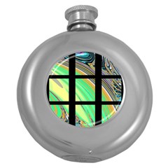 Black Window With Colorful Tiles Round Hip Flask (5 Oz) by digitaldivadesigns