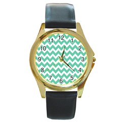 Chevron Pattern Gifts Round Gold Metal Watches by GardenOfOphir