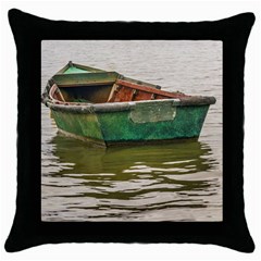 Old Fishing Boat At Santa Lucia River In Montevideo Throw Pillow Cases (black) by dflcprints