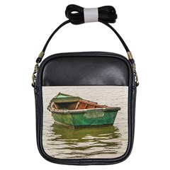 Old Fishing Boat At Santa Lucia River In Montevideo Girls Sling Bags by dflcprints