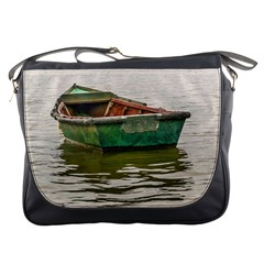 Old Fishing Boat At Santa Lucia River In Montevideo Messenger Bags by dflcprints