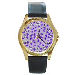 Purple Pattern Round Gold Metal Watches