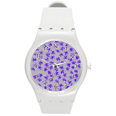 Purple Pattern Round Plastic Sport Watch (m) by JDDesigns