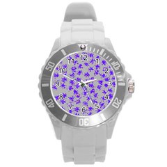 Purple Pattern Round Plastic Sport Watch (l) by JDDesigns