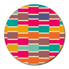 Connected Colorful Rectangles			round Mousepad by LalyLauraFLM