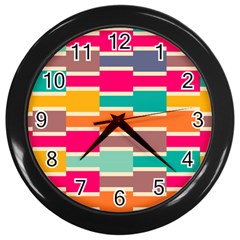 Connected Colorful Rectangles			wall Clock (black) by LalyLauraFLM