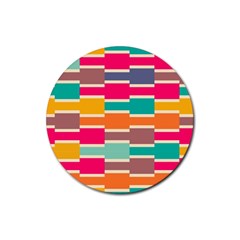 Connected Colorful Rectangles			rubber Round Coaster (4 Pack) by LalyLauraFLM