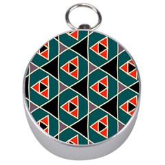 Triangles In Retro Colors Pattern Silver Compass by LalyLauraFLM