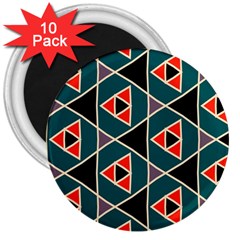 Triangles In Retro Colors Pattern			3  Magnet (10 Pack) by LalyLauraFLM