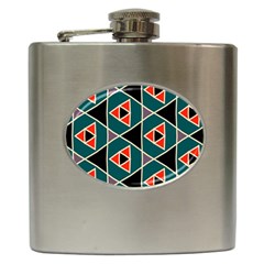 Triangles In Retro Colors Pattern			hip Flask (6 Oz) by LalyLauraFLM