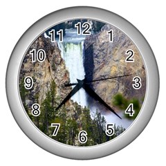 Yellowstone Waterfall Wall Clocks (silver)  by trendistuff