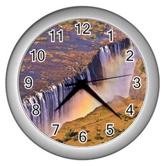 WATERFALL AFRICA ZAMBIA Wall Clocks (Silver) 