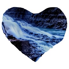 Gullfoss Waterfalls 1 Large 19  Premium Flano Heart Shape Cushions by trendistuff