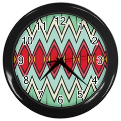 Rhombus And Chevrons Pattern			wall Clock (black) by LalyLauraFLM