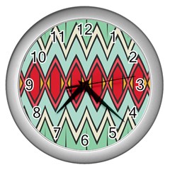 Rhombus And Chevrons Pattern			wall Clock (silver) by LalyLauraFLM